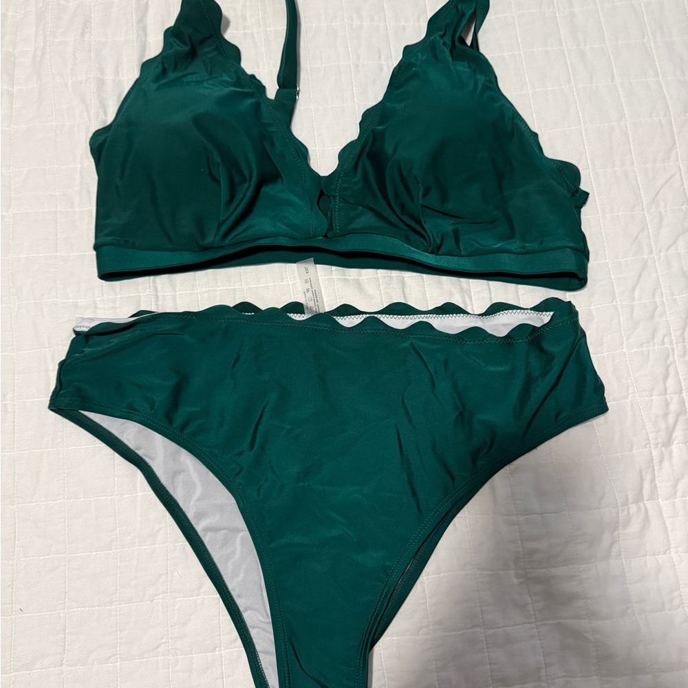 SHEIN Deep Teal Scalloped Bikini Set